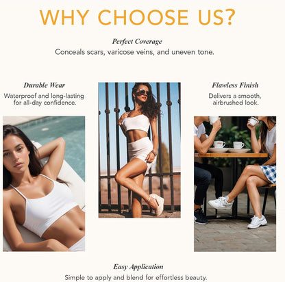 Leg Makeup Waterproof No Transfer - Body Coverage Perfector - Tattoo Cover up Makeup Body Foundation - Bruise Scar Body Makeup with Brush,Flawless Looking Legs for All Skin Tones,74ml