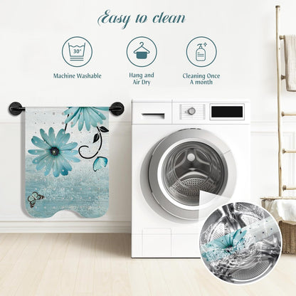 SHUCHING Turquoise Daisy Flower Bath Mat Non Slip Anti Mould, 100 X 40 cm Extra Long Bathtub Mat Anti Slip, Shower Mat Non Slip Anti Mould for Bathroom Machine Washable