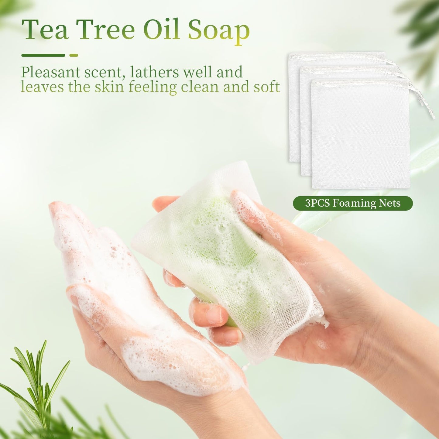 3 PCS Tea Tree Antifungal Soap Bar, Tea Tree Oil Soap for Face Body Hand - Fights Acne, Relieves Fungal Skin, Controls Oil, Clears Pores, Prevents Breakouts, Soothes Fresh Skin (3, Green-B)