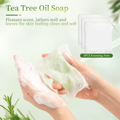 3 PCS Tea Tree Antifungal Soap Bar, Tea Tree Oil Soap for Face Body Hand - Fights Acne, Relieves Fungal Skin, Controls Oil, Clears Pores, Prevents Breakouts, Soothes Fresh Skin (3, Green-B)