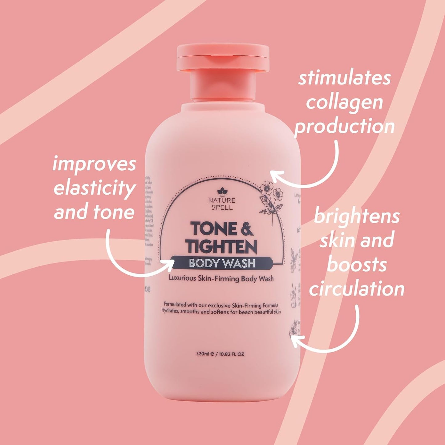 Nature Spell Tone &amp; Tighten Body Care Gift Set for Women, Vegan, Set of 3 | Body Wash, Sugar Scrub &amp; Cream with Hyaluronic Acid, Ginseng Extract &amp; Plant Collagen