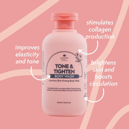 Nature Spell Tone &amp; Tighten Body Care Gift Set for Women, Vegan, Set of 3 | Body Wash, Sugar Scrub &amp; Cream with Hyaluronic Acid, Ginseng Extract &amp; Plant Collagen