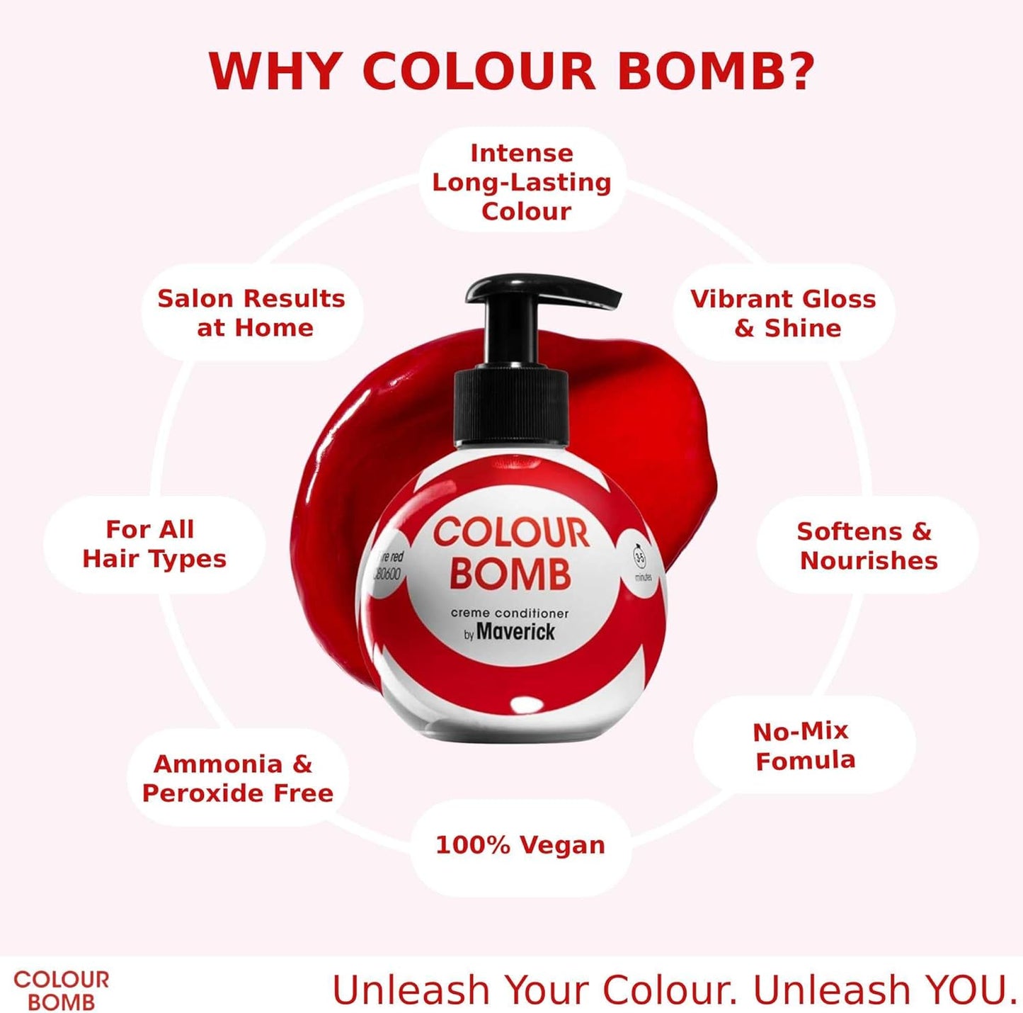 Fire Red Colour Depositing Conditioner 250ml | Vibrant Gloss &amp; Shine, Softening &amp; Nourishing Colour Refresh Treatment, No Mix, Vegan, Ammonia &amp; Peroxide Free