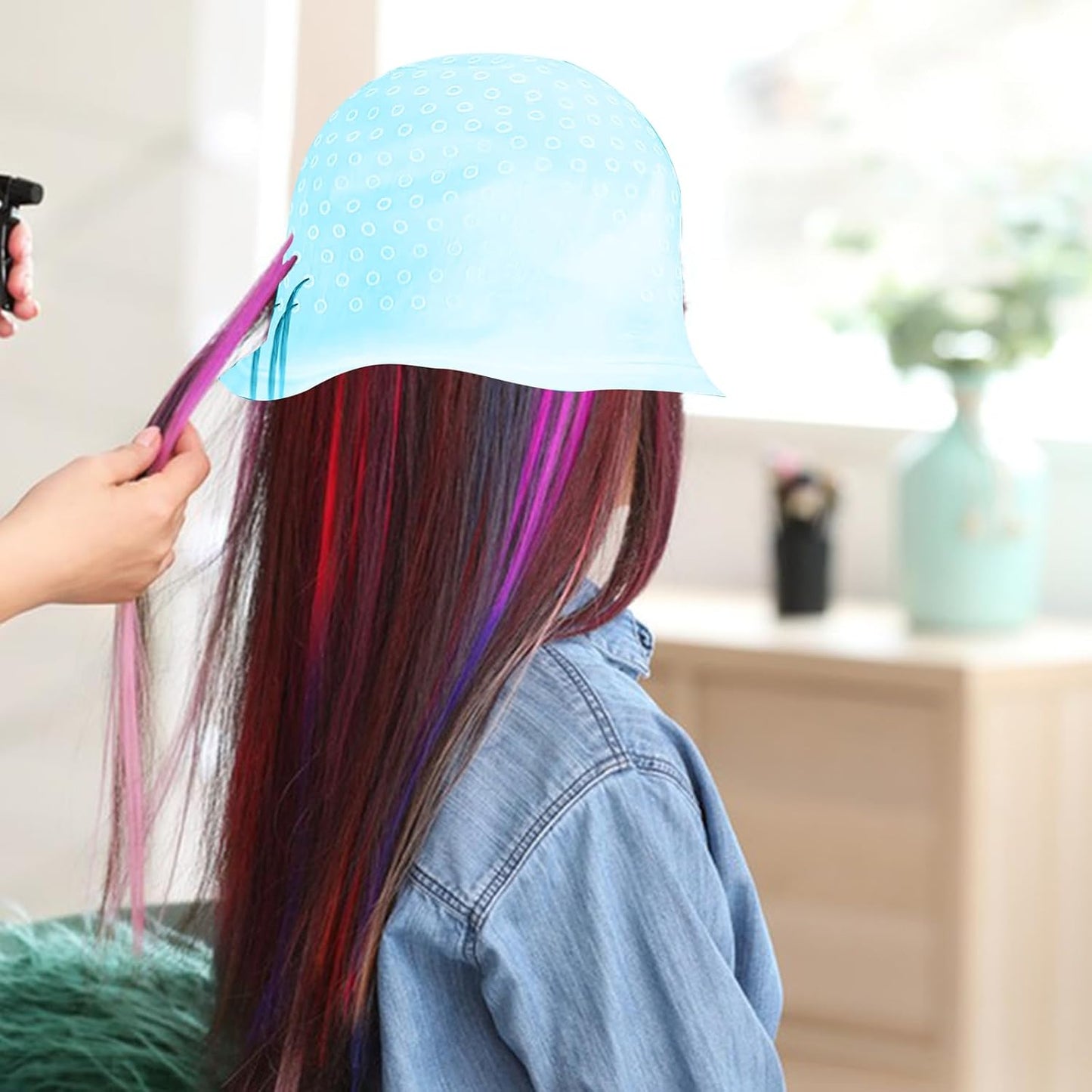 Silicone Highlight Cap Kit, Hair Dye Cap with Hook Needles Hair Dye Comb and Earmuffs, Streaking Cap Hair Highlighting Cap and Hook Kit Hairdressing Dyeing Staining Tools for Women Men