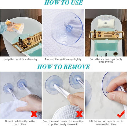YUET Anti-slip Non-Slip Bathtub Pillow Home Spa Bath Inflatable Cushion Head Neck Back Shoulders Rest Relax Suction Cup Bathroom Support for Hot Tub Luxurious Headrest