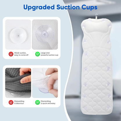 Full Body Bath Pillow Mat &amp; Cushion, Bathtub Pillow Headrest With Comfort Soft 5D Air Mesh And 16 Powerful Suction Cups For Women Spa Relaxing Fits All Bathtub