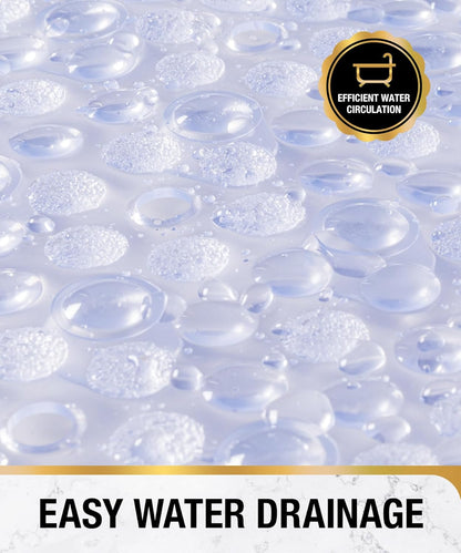 HITSLAM Oval Bath Mat Non Slip Anti Mould, 68 x 38 CM Anti Slip Shower Mat for Bathroom , Machine Washable Bubble Bathtub mat with Suction Cups and Drain Holes, Soft on Feet, Clear