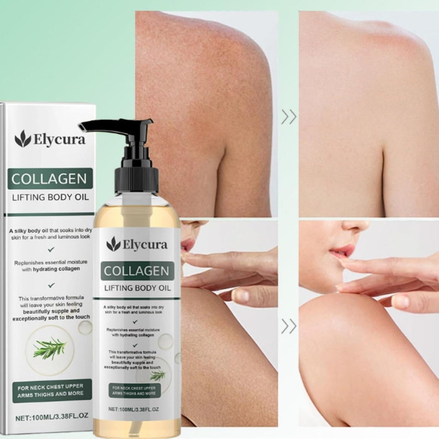 Oil, Collagen Lifting Body Oil for Skin Tightening, Firming Moisturizer, Nourishing Hydrating Massage Oil for Neck, Chest, Arms, Thighs, Mature Skin Care，1