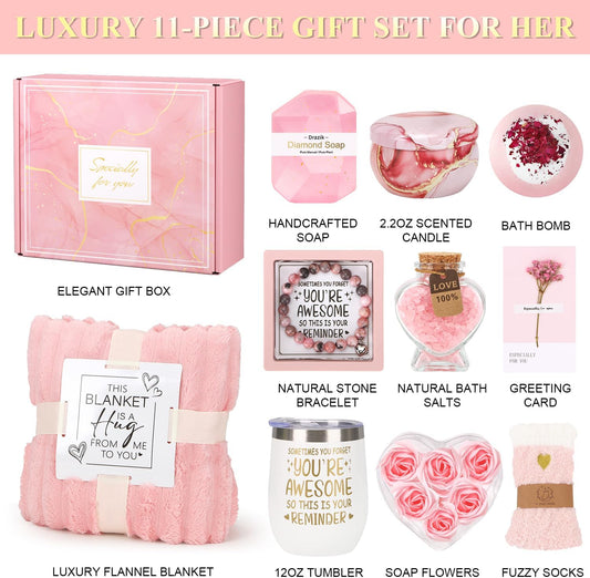 Birthday Pamper Gifts for Women, Luxury Hug in a Box Self Care package for Her Relaxation Spa Gifts Sets, Wellbeing Get Well Soon Hamper Gifts Ideas for Women Best Friend Bestie Sister