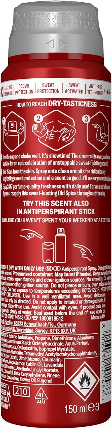 Old Spice Night Power Mens Antiperspirant Deodorant Spray, 24/7 Anti Perspirant for Men, Deodrant VALUE PACK, Long Lasting Perfume Quality Scent 6x150ml