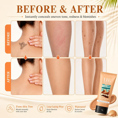 Body Coverage Perfector Waterproof, Leg Makeup Tattoo Cover Up Cream Full Coverage Foundation with Large Brush for Daily Wear