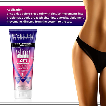 Eveline Cosmetics Slim Extreme 4D Super Concentrated Cellulite Slimming Hot Cream for Women Fast Fat Burning | 2-Week Lipo Shock Thearpy | Flat Belly, Slim Legs Waist , 250 ML, 1 Count (Pack of 1)
