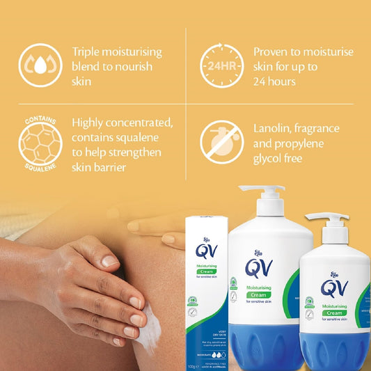 QV Cream with 10% Glycerin (500g) Rich Protective Moisturiser for Sensitive, Dry Skin, Fragrance Free, Noncomedogenic Body Cream, Hydrating Skin Care for Eczema, Psoriasis, Dermatitis, Pump Bottle