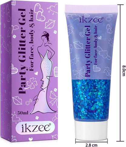 Body Glitter Gel 3PCS, 50ml Blue Gold Red Face Hair Glitter Gel Sequins Shimmer Liquid Eyeshadow, Liquid Holographic Glitter Gel, Chunky Glitter for Music Festival, Parties, Performances, Stages