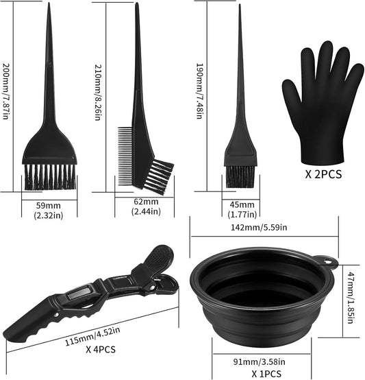 Yibaijia 9 Pcs Tools for Hair Colouring Kit, Hair Dying Tools Kit, DIY Beauty Salon Hairs Bleaching Kits, Dye Bowl and Brush, Including Mixing Bowl, Ear Cover, Shawl, Gloves, Clips