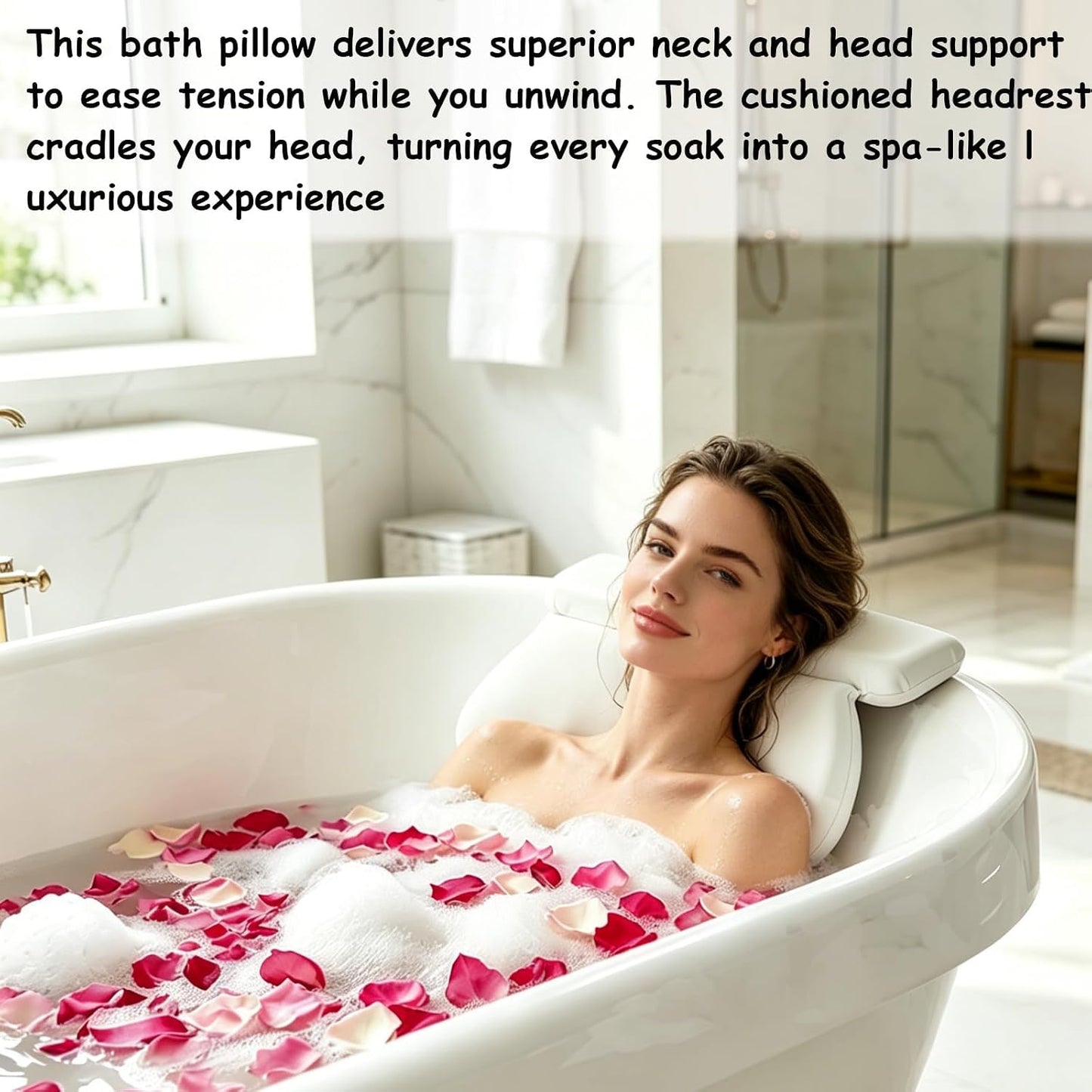 Bath Pillow, Bath Cushion for Head and Neck Support, Relaxation and Comfort in Bathtub, Ideal for Reading and Meditation, Compact White Design 35x30x4 cm ﻿