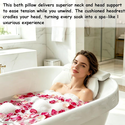 Bath Pillow, Bath Cushion for Head and Neck Support, Relaxation and Comfort in Bathtub, Ideal for Reading and Meditation, Compact White Design 35x30x4 cm ﻿