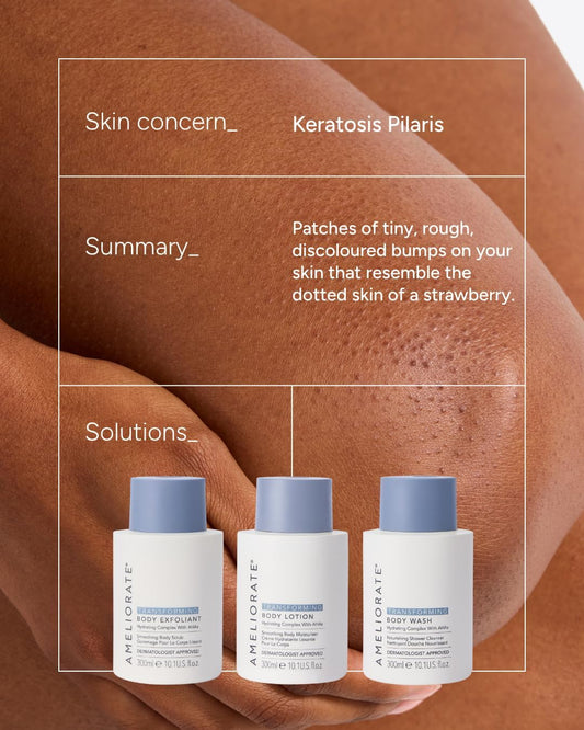 AMELIORATE Transforming Body Exfoliant 500ml for Keratosis Pilaris (KP), Bumpy &amp; Dry Skin | Dual-Action AHA &amp; Bamboo Scrub | Hydrating &amp; Smoothing | Dermatologist Approved