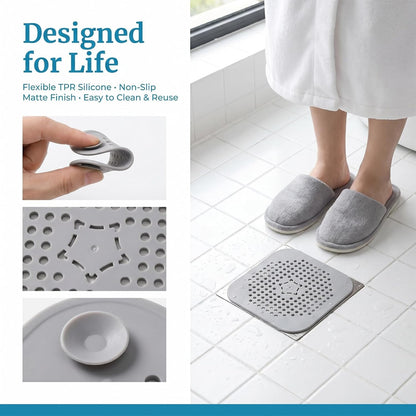 Silicone Drain Protector with Suction Cup, Shower Drain Cover Hair Catcher, Sink Strainer Hair Stopper Filter for Bathroom, Bathtub &amp; Kitchen Sink (2, WhiteGrey)