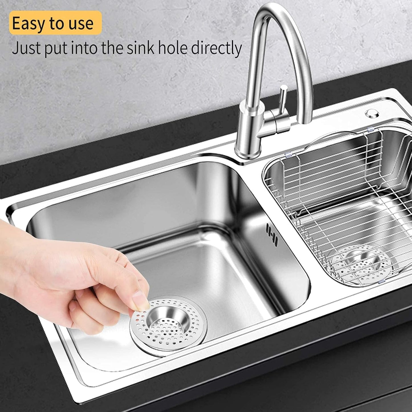 (Set of 2) Stainless Steel Kitchen Sink Strainer Plug, Standard Strainer Drain Protector for Bathroom/Kitchen, Hair Catcher for Bathtub/Shower 3 inches 7.5 cm by Tomario(Model-2)