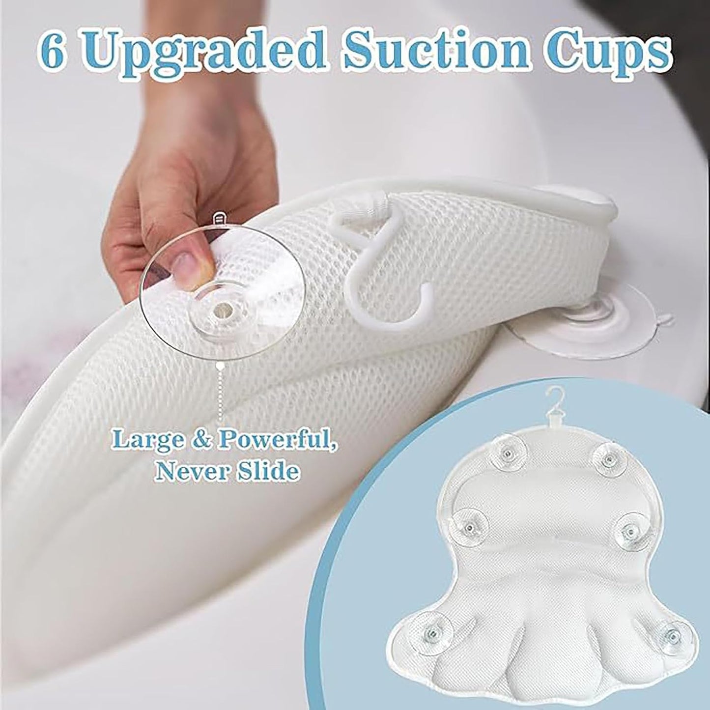 Bath Pillow for Bathtub,Non-SlipBath Pillow Luxury Soft Bathtub Pillows 4D Mesh Foam Tub Pillow Bath Cushion with Anti-Slip Suction Cup Fits All Bathtub, Hot Tub and Home Spa (White)