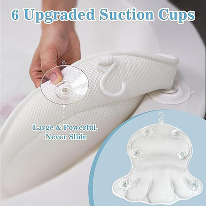 Bath Pillow for Bathtub,Non-SlipBath Pillow Luxury Soft Bathtub Pillows 4D Mesh Foam Tub Pillow Bath Cushion with Anti-Slip Suction Cup Fits All Bathtub, Hot Tub and Home Spa (White)