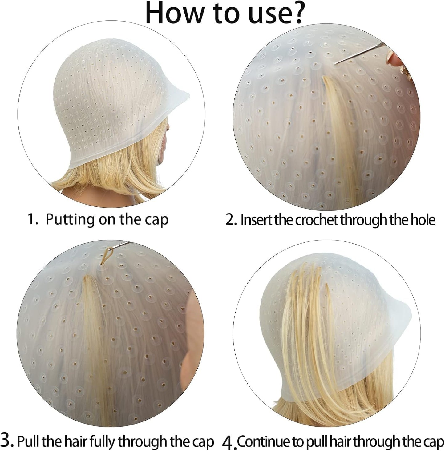 Highlighting Cap, Reusable Silicone Hair Colouring Kit with Hook, Pre-Punched Holes Dye Cap for Home &amp; Salon Streaking, Professional Hairdressing Accessories