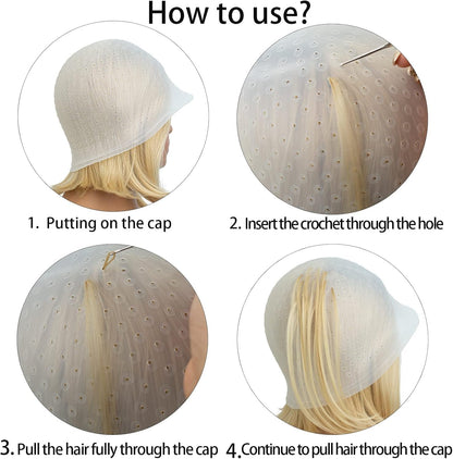 Highlighting Cap, Reusable Silicone Hair Colouring Kit with Hook, Pre-Punched Holes Dye Cap for Home &amp; Salon Streaking, Professional Hairdressing Accessories