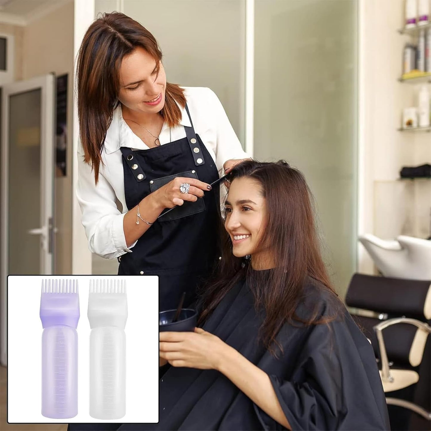 3 PCS Plastic Hair Dye Oil Applying Applicator with Graduated Scale, Root Comb Applicator and Continuous Spray Bottle, 200ml(white)