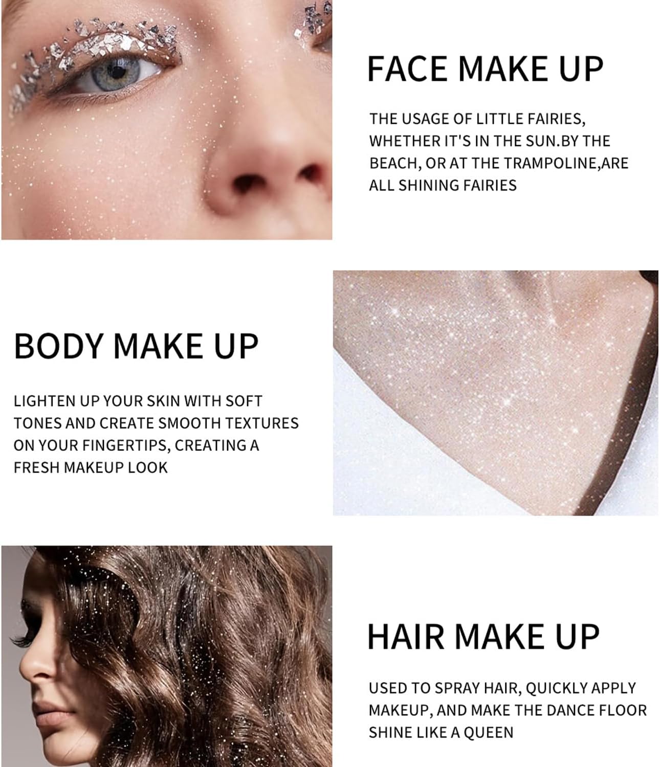 Long-Lasting Silver Hair and Body Glitter Spray, 100ml Shimmer for Face, Multi-Purpose Party and Makeup