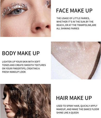 Long-Lasting Silver Hair and Body Glitter Spray, 100ml Shimmer for Face, Multi-Purpose Party and Makeup