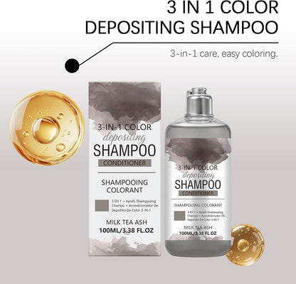 3-in-1 Hair Colour Shampoo, Herbal Shampoo with Milk Tea Ase Colour, Fast-Acting Formula, Semi-Permanent Grey Coverage, For Smooths And Beautiful Hair, Restores Shine(1)