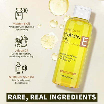 MAYJAM Vitamin E Oil - 118ML - Pure and Natural Vitamin E Oil for Skin, Strengthens and Moisturizes Hair, for Dryness, Wrinkles, Uneven Skin Tone