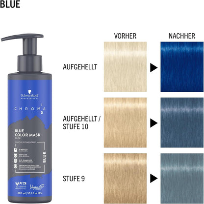 Schwarzkopf Professional CHROMA ID Bonding Color Mask Semi Permanent Mix And Tone Color System Toning Enhancing Refreshing Intense Care Deep Conditioning Shine Vegan Formula Blue 300 ml