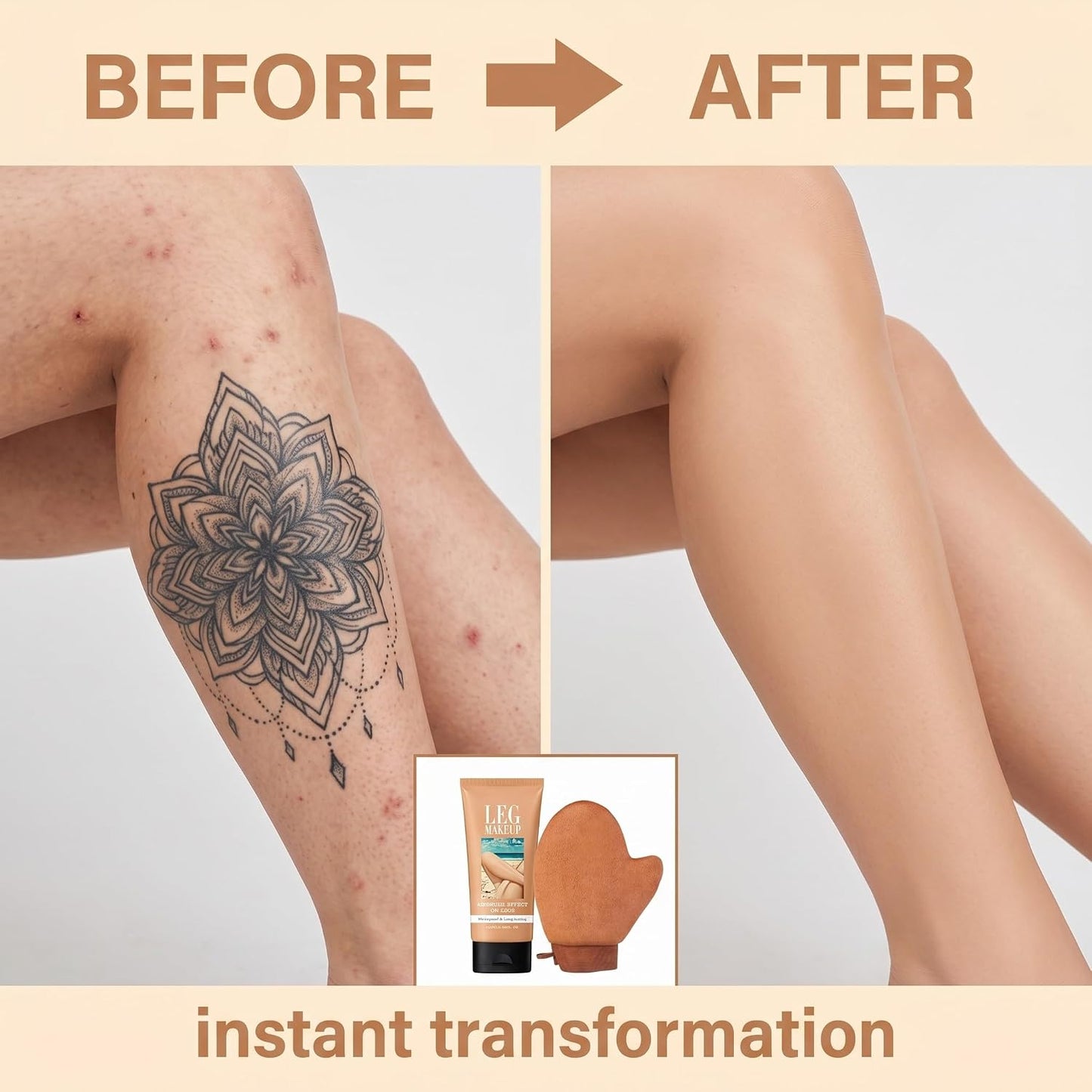 1Pcs Body Waterproof Leg Makeup Tattoo Cover Up Cream Full Coverage Foundation with 1 application glove for Daily Wear (Medium)