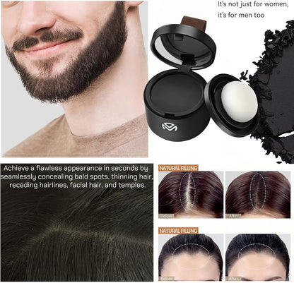 Hairline Powder, Hair Root Touch Up Concealer, Natural Black Hair Root Touch Up Concealer, Bald Spot Concealing Hairs Powder for Women and Men, Includes Mirror &amp; Puff, Windproof &amp; Sweatproof