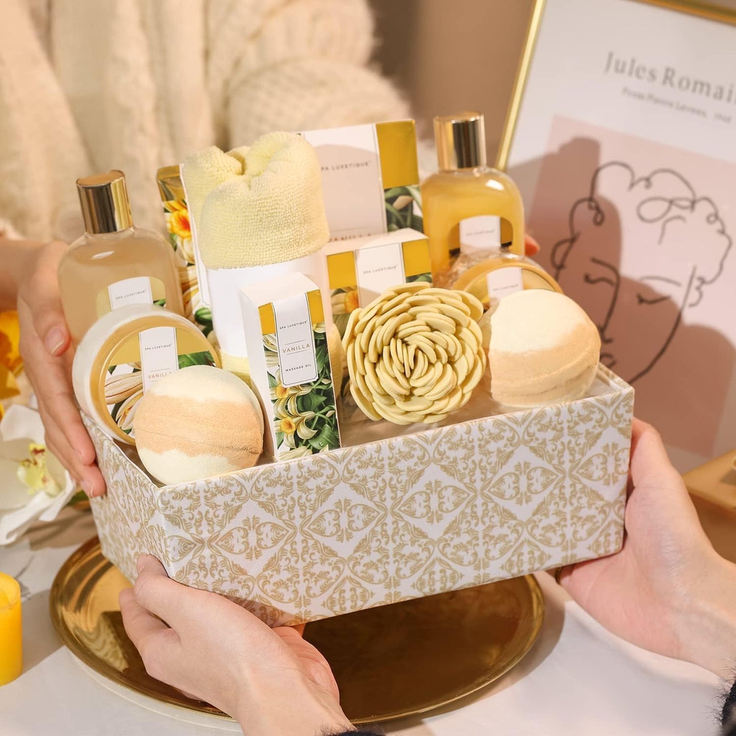 Spa Luxetique Spa Gift Set,12pcs Vanilla Shower Set, Pamper Gifts for Women, Bath Gift Set with Body Lotion, Bath Bomb, Bubble Bath, Bath Sets for Women Gifts Birthday Gifts, Mothers Day Gifts