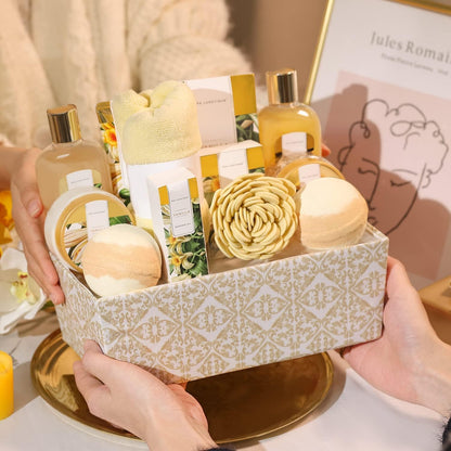 Spa Luxetique Spa Gift Set,12pcs Vanilla Shower Set, Pamper Gifts for Women, Bath Gift Set with Body Lotion, Bath Bomb, Bubble Bath, Bath Sets for Women Gifts Birthday Gifts, Mothers Day Gifts