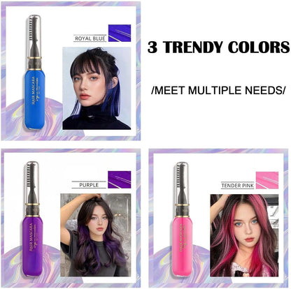 3PCS Hair Colour Spray Hairs Chalk Set, Hair Mascara, Temporary Hair/Color Spray, Mascara &amp; Hairspray Bundle - Washable Dye In Blue, Purple, Pink - Fun, For Parties &amp; Play