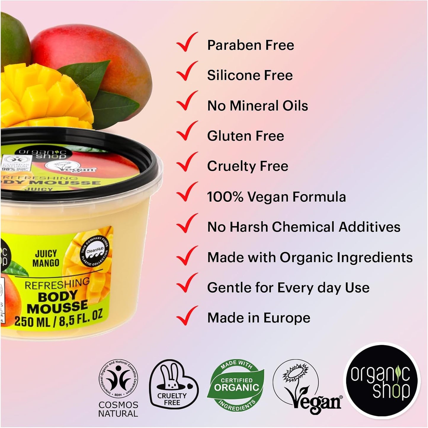 Organic Shop Body Mousse Refreshing Juicy Mango, 250 ml