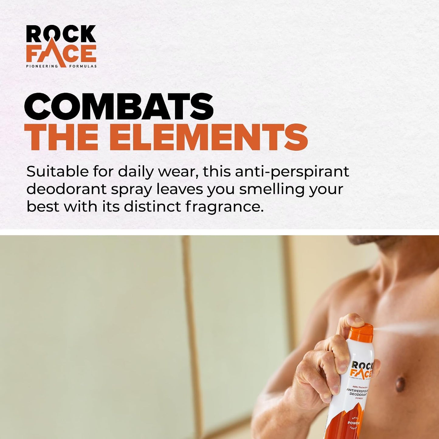 Rock Face Antiperspirant Deodorant for Men - Power Spicy Oriental Scent, 200ml Spray, 48 Hour Protection, Non-Staining