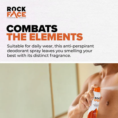 Rock Face Antiperspirant Deodorant for Men - Power Spicy Oriental Scent, 200ml Spray, 48 Hour Protection, Non-Staining