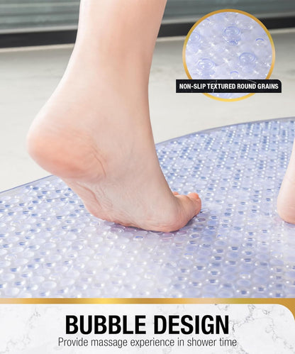 HITSLAM Oval Bath Mat Non Slip Anti Mould, 68 x 38 CM Anti Slip Shower Mat for Bathroom , Machine Washable Bubble Bathtub mat with Suction Cups and Drain Holes, Soft on Feet, Clear
