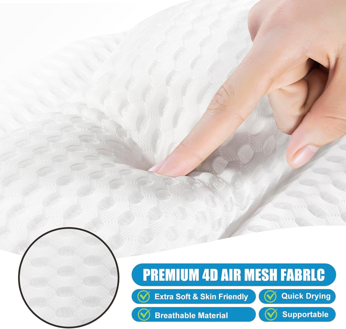 Bath Pillow for Bathtub, Non-Slip Head &amp; Neck Support with 7 Suction Cups, 4D Air Mesh Quick Dry Waterproof, Ergonomic Spa Gift, Machine Washable, White