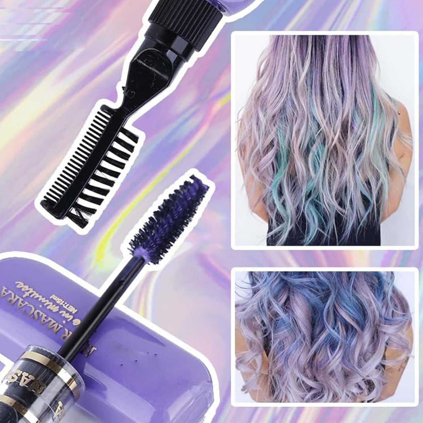3Pcs Kids Temporary Hair Color Set - Washable Hair Chalk Spray, Mascara, Hairspray in Blue, Purple, Pink - Safe Non-Toxic Hair Dye for Children