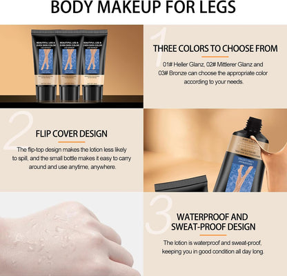 2pcs Leg Makeup Waterproof, Leg Make Up to Cover Veins, Tattoo Cover Up Makeup, Long-Lasting No Transfer, Concealer Full Coverage(#2 Wheat Color)