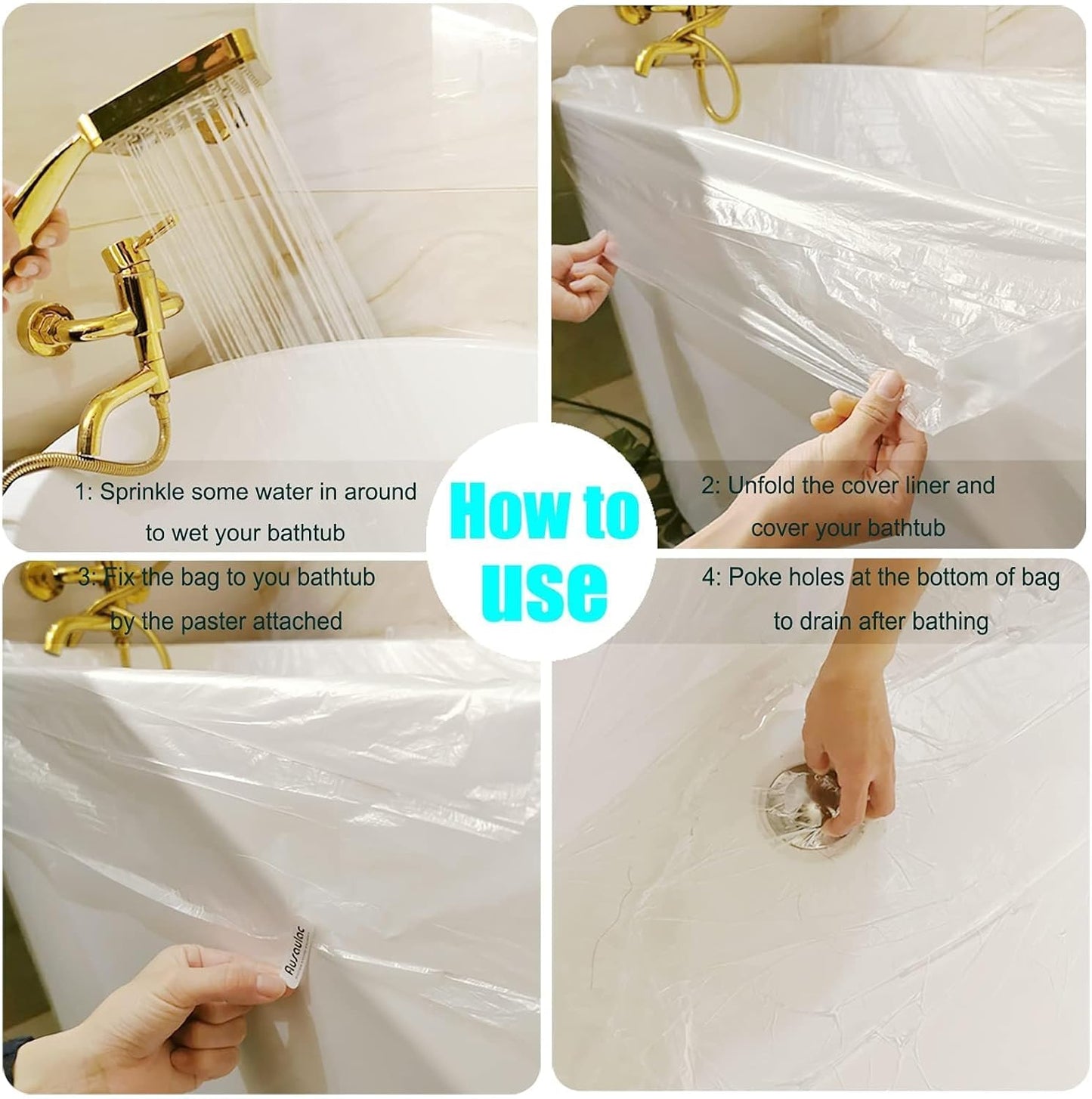Disposable Bathtub Cover Liner 12 Individual Packs, Large (102x47') Bathtub Covers Liner Bag for Travel and Household, Portable Bath tub Liner Plastic Bag by Ausaulac