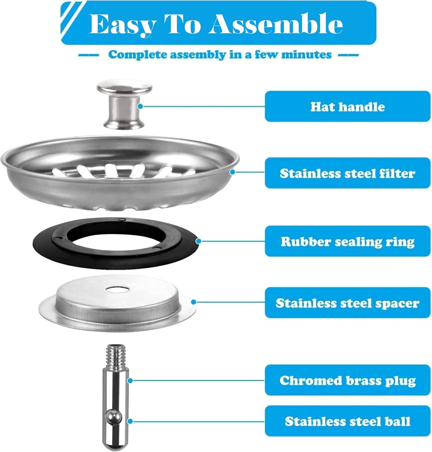 PROVIDE – 304 Stainless Steel Kitchen Thicken Sink Plug Strainer – Rust Free Kitchen Sink Strainer Replacement for Food and Hole Hair Catcher Hole Diameter 78mm