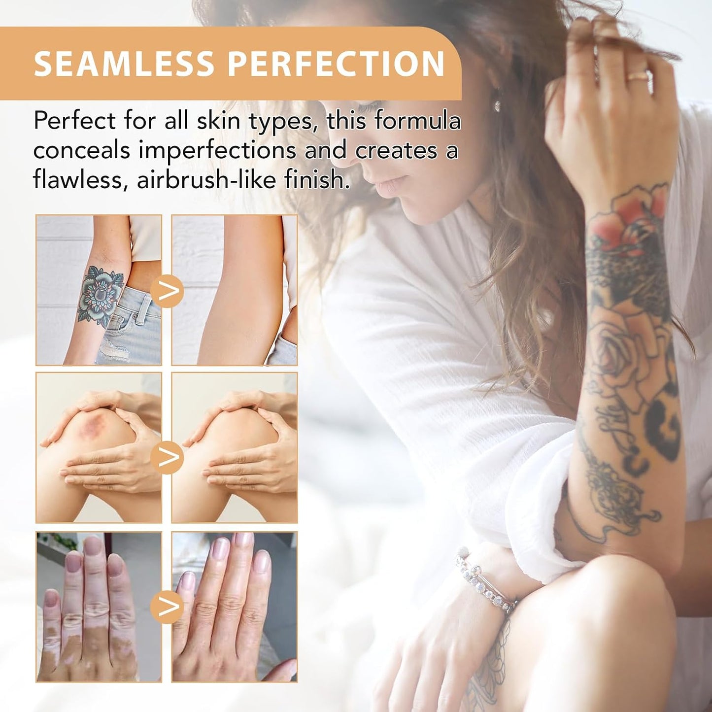 Leg Makeup Concealer, Flawless Body Foundation Cream Waterproof Leg Cream, Skin Tattoo Scars Concealer, Suitable for Natural, Healthy Skin Tones (#2)