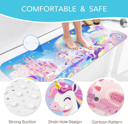 SHUCHING Kids Bath Mat Non Slip, Unicorn Baby Bathtub Mat Anti Slip 100 X 40 cm Extra Long, Girls Shower Mat Non Slip Anti Mould for Bathroom Machine Washable